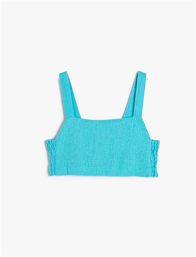 Koton Crop Keten Bluz Askılı Arkası Pencere Detaylı Gipeli