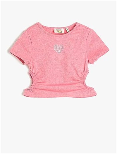 Koton Crop Tişört Kısa Kollu Pencere Detaylı Yuvarlak Yaka Pamuklu Crop Tişört Kısa Kollu Pencere Detaylı Yuvarlak Yaka Pamuklu Kız çocuk
