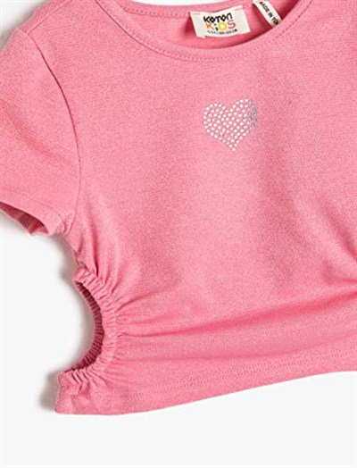 Koton Crop Tişört Kısa Kollu Pencere Detaylı Yuvarlak Yaka Pamuklu Crop Tişört Kısa Kollu Pencere Detaylı Yuvarlak Yaka Pamuklu Kız çocuk