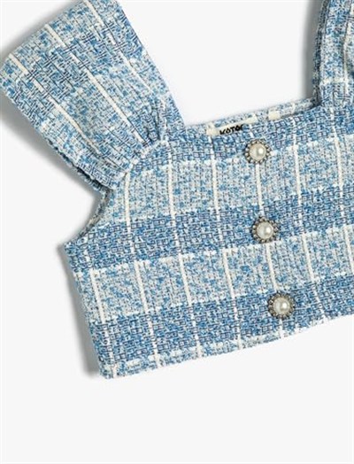 Koton Crop Tüvit Bluz Kolsuz İnci Düğme Detaylı