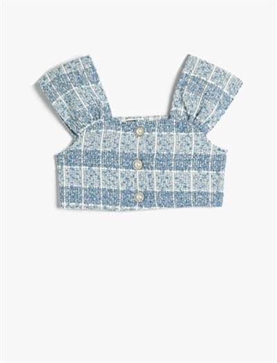 Koton Crop Tüvit Bluz Kolsuz İnci Düğme Detaylı