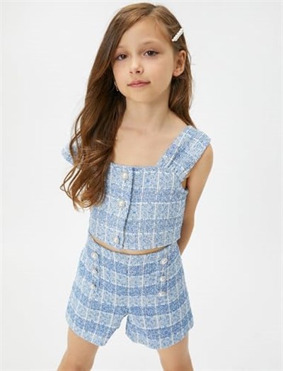 Koton Crop Tüvit Bluz Kolsuz İnci Düğme Detaylı
