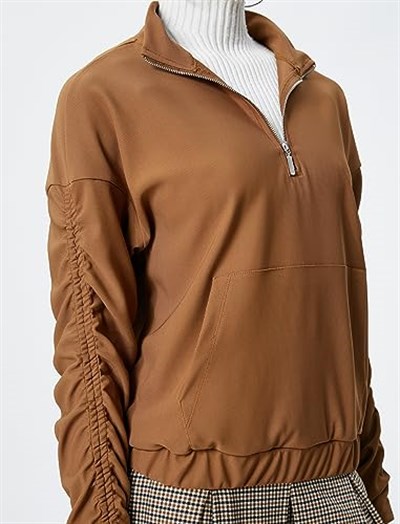 Koton Dik Yaka Uzun Kollu Fermuar Detaylı Sweatshirt Sweatshirt Kadın