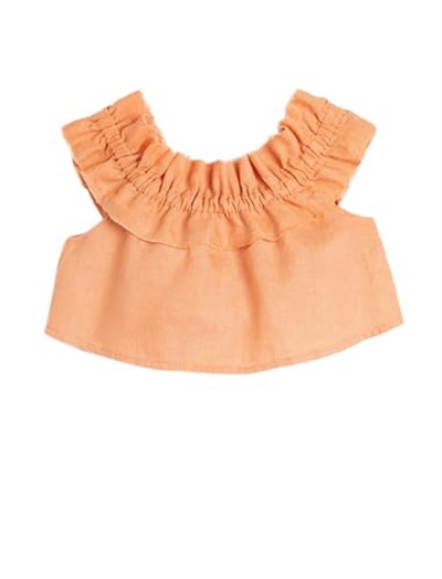 Koton Keten Bluz Crop Düşük Omuz Fırfırlı