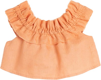 Koton Keten Bluz Crop Düşük Omuz Fırfırlı