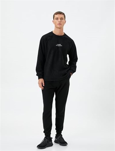 Koton Koton Polar Sweatshirt Slogan İşlemeli Bisiklet Yaka Uzun Kollu Erkek
