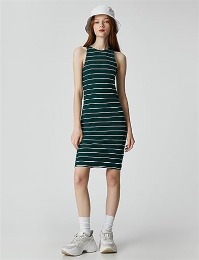 Koton Midi Elbise Kolsuz Bodycon Halter Yaka Dar Kesim Elbise Kadın