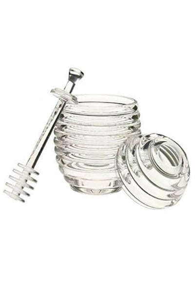 Kovan Şekilli Kaşıklı 3 Parça Kristal Bal Kavanozu, VYDGR00000499