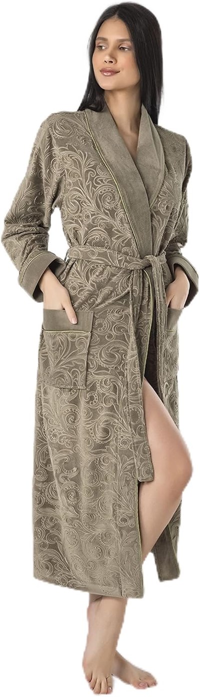 Koyu Gri Jakarlı Bambo Cotton Bayan Sabahlık