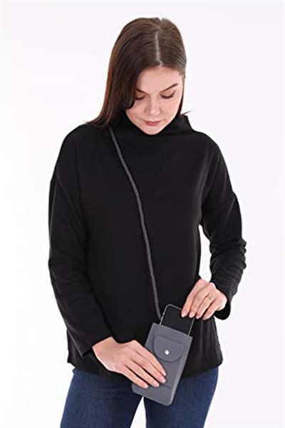 Koyu Gri Renk Omuz Çantası/Cep Telefonu Çantası/Kartlık