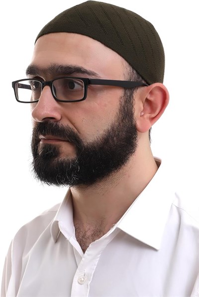 Koyu Haki Kışlık Çapraz Desenli Dokuma Takke
