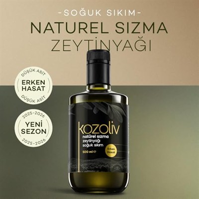 Kozoliv 2025-26 Yeni Sezon Erken Hasat Soğuk Sıkım Zeytinyağı 500 ML Cam Şişe
