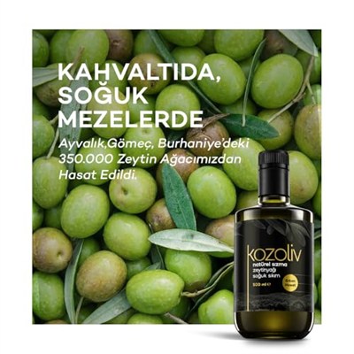 Kozoliv 2025-26 Yeni Sezon Erken Hasat Soğuk Sıkım Zeytinyağı 500 ML Cam Şişe