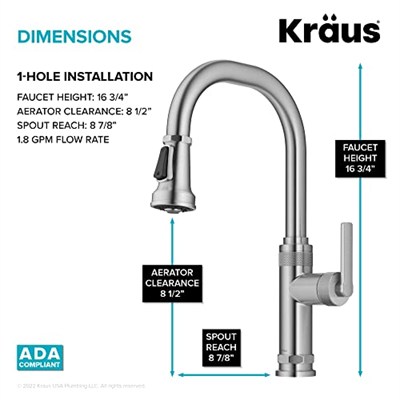 KRAUS Allyn Endüstriyel Pull-Down Tek Saplı Mutfak Bataryası Spot-Free Paslanmaz Çelik, KPF-4102SFS