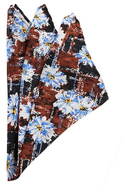 Kravatkolik Kahverengi Motif Baskılı İpek Mendil SPS158