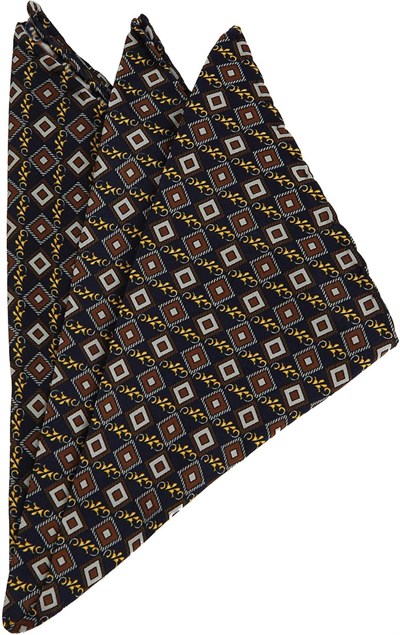 Kravatkolik Lacivert Motif Baskı İpek Mendil SPS219