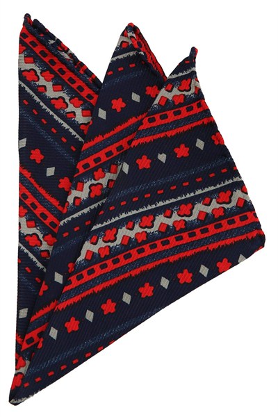 Kravatkolik Lacivert Motif Baskı İpek Mendil SPS194