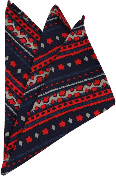 Kravatkolik Lacivert Motif Baskı İpek Mendil SPS194
