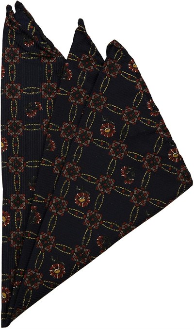 Kravatkolik Lacivert Motif Baskılı İpek Mendil SPS312