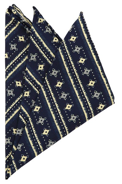 Kravatkolik Lacivert Motif Baskılı İpek Mendil SPS150