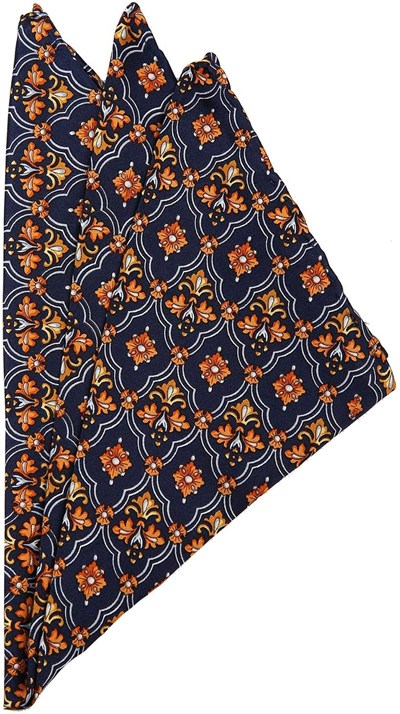 Kravatkolik Lacivert Motif Baskılı İpek Mendil SPS378