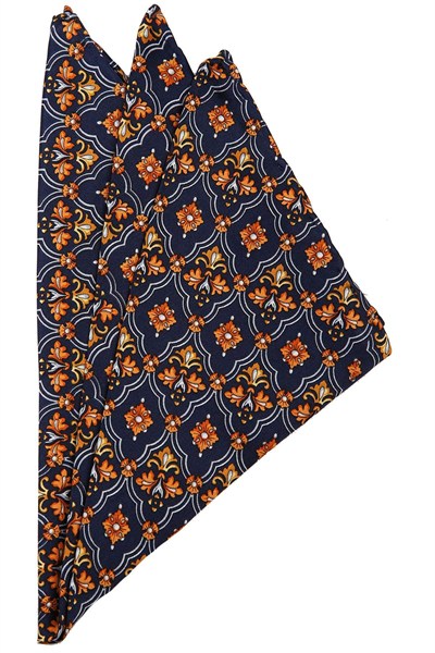 Kravatkolik Lacivert Motif Baskılı İpek Mendil SPS378