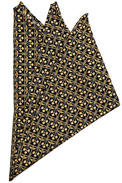 Kravatkolik Sarı - Lacivert Motif Baskılı İpek Mendil SPS405