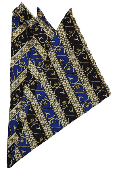 Kravatkolik Sarı - Lacivert Motif Baskılı İpek Mendil SPS413