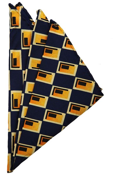 Kravatkolik Sarı - Lacivert Motif Baskılı İpek Mendil SPS404