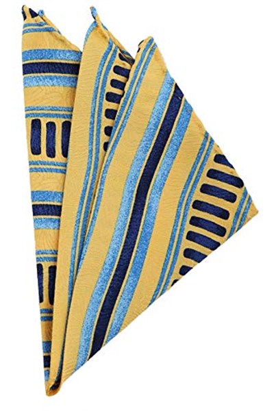 Kravatkolik Sarı - Lacivert Motif Baskılı İpek Mendil SPS139
