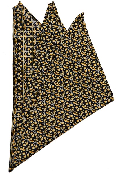 Kravatkolik Sarı - Lacivert Motif Baskılı İpek Mendil SPS405