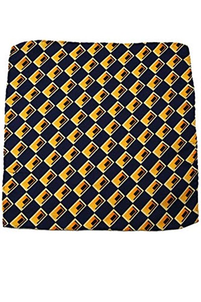 Kravatkolik Sarı - Lacivert Motif Baskılı İpek Mendil SPS404