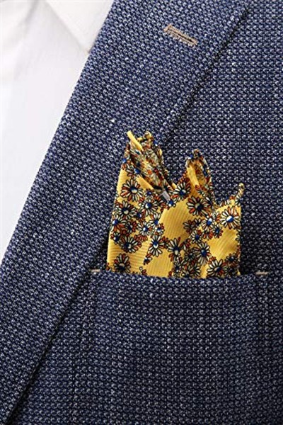 Kravatkolik Sarı Motif Baskılı İpek Mendil SPS333