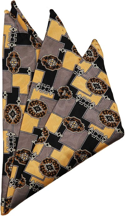 Kravatkolik Sarı - Siyah Motif Baskılı İpek Mendil SPS321