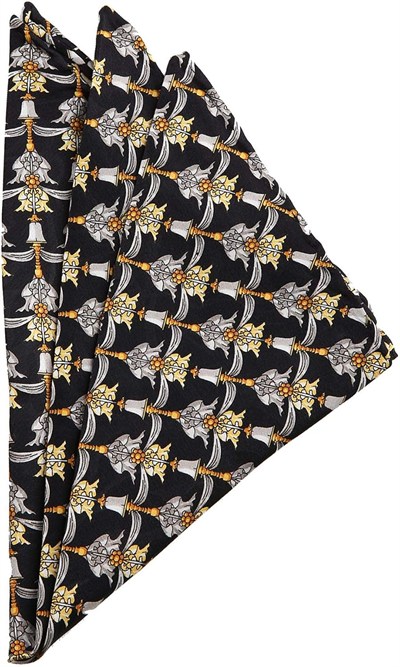 Kravatkolik Siyah Motif Baskılı İpek Mendil SPS180
