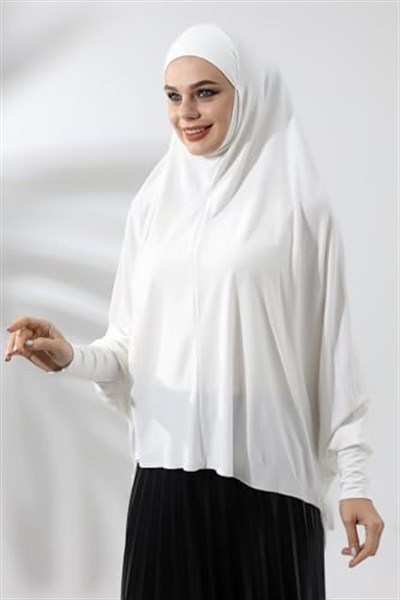 Krem Hazır Pratik Sultanbaş Tesettür Kollu Penye Sufle Eşarp Hijab