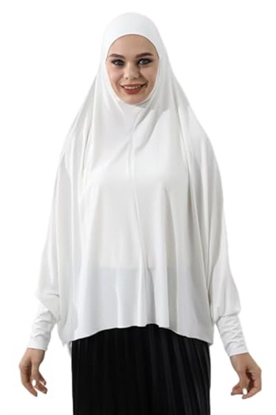 Krem Hazır Pratik Sultanbaş Tesettür Kollu Penye Sufle Eşarp Hijab