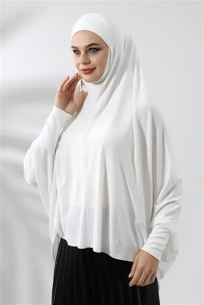 Krem Hazır Pratik Sultanbaş Tesettür Kollu Penye Sufle Eşarp Hijab
