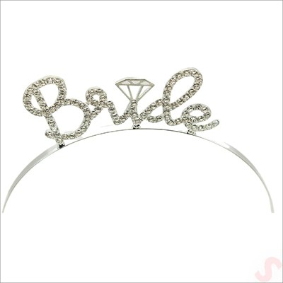 Kristal Parlak Taşlı Metal Bride Taç - Gümüş