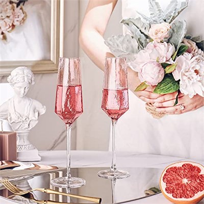 Kristal Şampanya Flüt 236 ml Pembe Düğün Şampanya Kadehleri Şık Şampanya Flüt Zarif 4lü Set Düğün Yıl Dönümü Noel için (Pembe)
