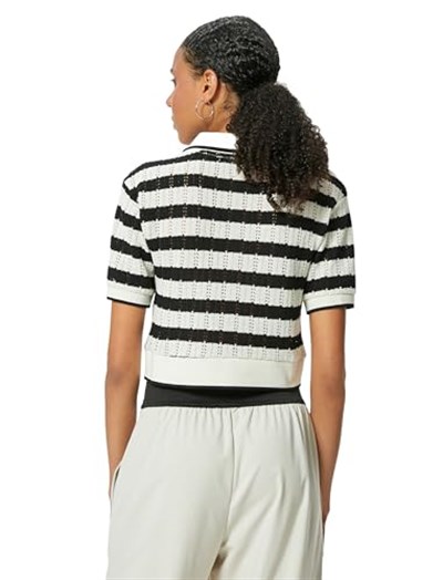 Kroşe Polo Yaka Tişört Crop Kısa Kollu Düğme Detaylı