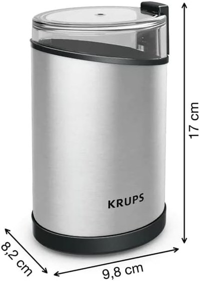 Krups Fast Touch GX204D elektrikli kahve değirmeni, paslanmaz çelik, 200 Watt güç, siyah, 75 g
