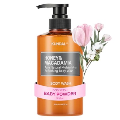 KUNDAL Yoğun Nemlendirici Vücut Yıkama Jeli Honey&Macadamia Pure Body Wash 500ml (Baby Powder)
