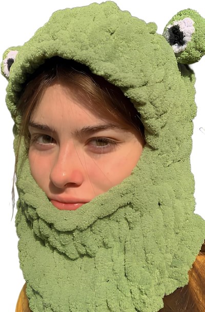 Kurbağa Puffy Bere, Balaclava, El Örgüsü Maske & Bere