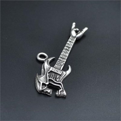 Kuru Kafa Elektro Gitar Erkek Kadın Kolye Antik Gümüş Kaplama - 60 cm Düz Zincir