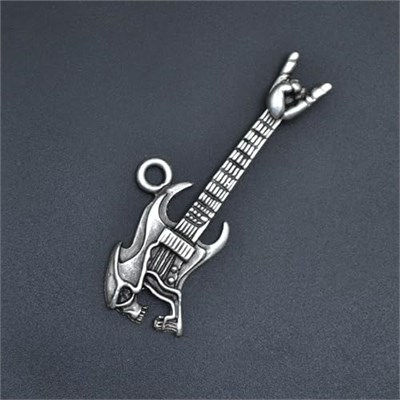 Kuru Kafa Elektro Gitar Erkek Kadın Kolye Antik Gümüş Kaplama - 60 cm Düz Zincir