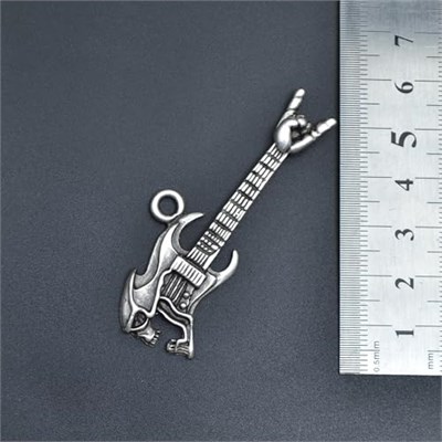 Kuru Kafa Elektro Gitar Erkek Kadın Kolye Antik Gümüş Kaplama - 60 cm Düz Zincir