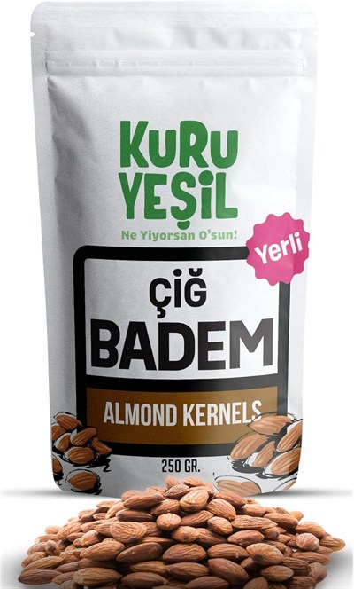 Kuru Yeşil Çiğ Badem İçi -%100 Yerli Badem - Taze, Katkısız, Sağlıklı Kuruyemiş Diyet Dostu, Protein Deposu - 250 gr