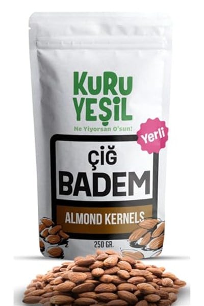 Kuru Yeşil Çiğ Badem İçi -%100 Yerli Badem - Taze, Katkısız, Sağlıklı Kuruyemiş Diyet Dostu, Protein Deposu - 250 gr