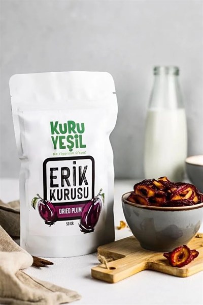 Kuru Yeşil Doğal Kuru Erik 50 gr - Şekersiz ve Katkısız, Sağlıklı Atıştırmalık, Yüksek Lifli, Vegan ve Glutensiz Kuru Meyve